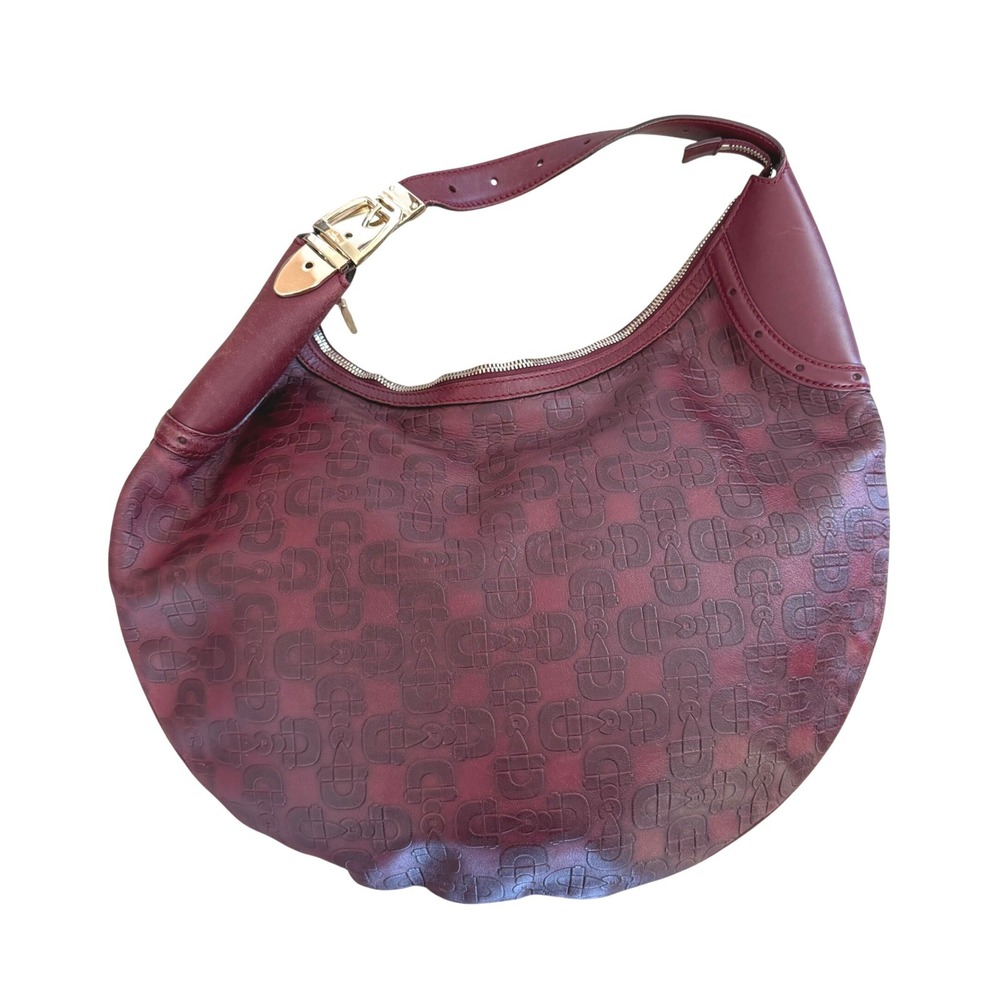 Gucci Horsebit Embossed Burgundy Leather Hobo Shoulder Bag 145764 Gold Buckle